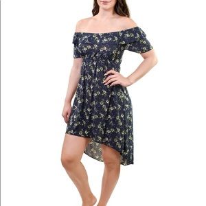 YOUNG USA OFF SHOULDER  MYSTIC BLUE FLORAL DRESS